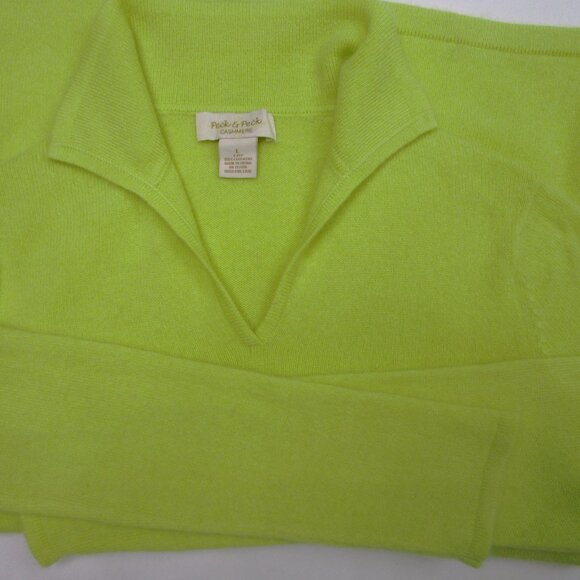 Chartreuse CASHMERE Pullover Sweater V Neck Polo Cuddly Knit Luxury - Picture 10 of 14